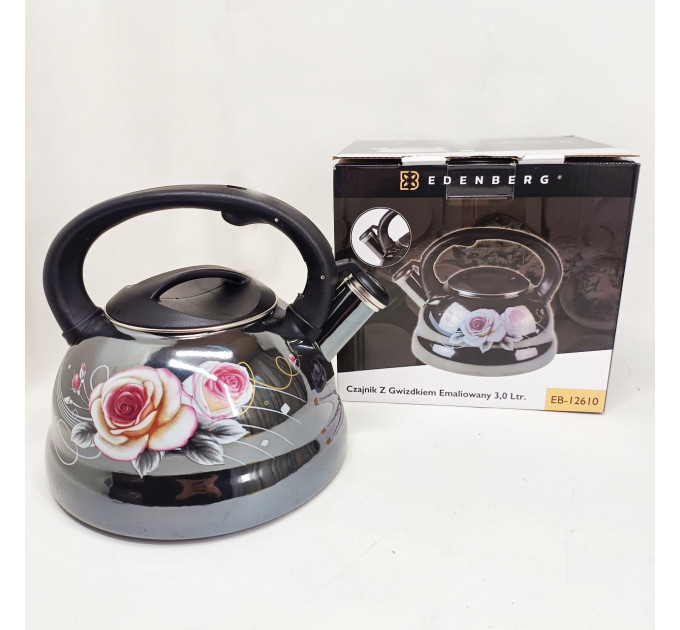 Емальований чайник Edenberg EB-12610 зі свистком та антипригарним покриттям 3л Flowers