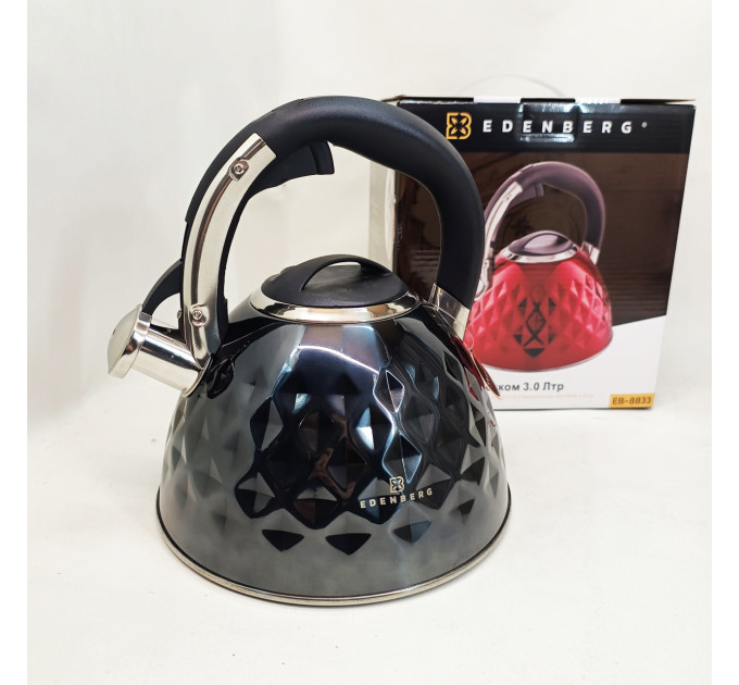 Чайник из нержавеющей стали Edenberg EB-8833 со свистком с индукционным дном 3л Black