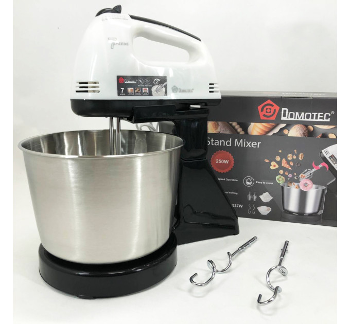 Миксер стационарный с металлической чашей Domotec R6637W Кухонный электрический на 250 Вт 7 скоростей
