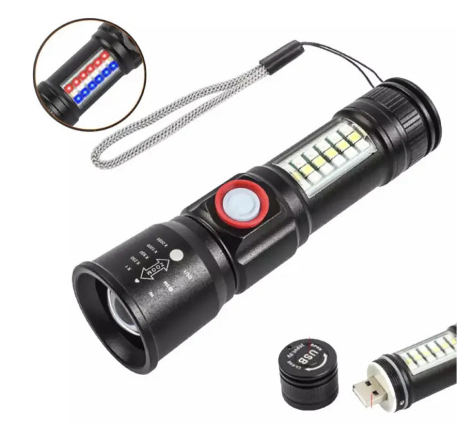 Ліхтар SY-1903C-P50+SMD+RGB Alarm, ЗУ USB, кишеньковий ліхтар із usb зарядкою, надпотужний ліхтарик