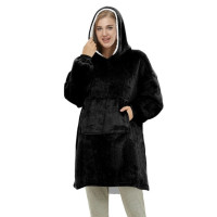 Плед толстовка с капюшоном и рукавами Huggle Hoodie оверсайз Black