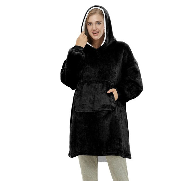 Толстовка плед з капюшоном і рукавами Huggle Hoodie оверсайз Black