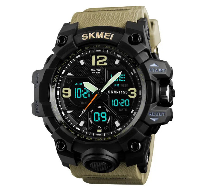 Годинник наручний чоловічий SKMEI 1155BKH KHAKI, водостійкий тактичний годинник, армійський годинник. Колір: хакі