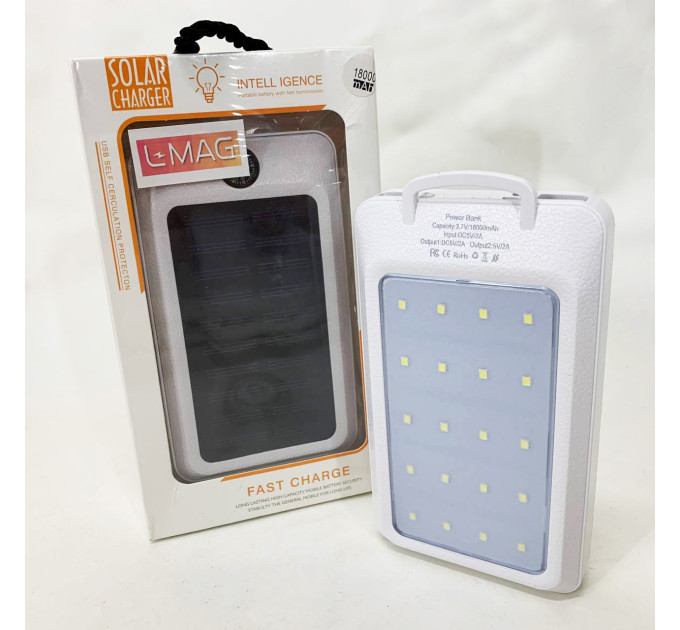 УМБ Power Bank Solar 18000 mAh мобильное зарядное с солнечной панелью и лампой, Power Bank Charger White