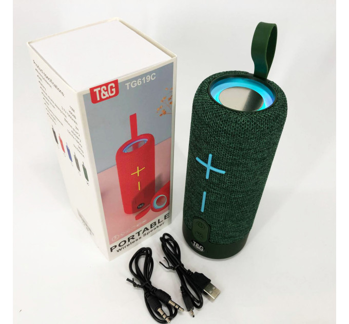 Портативная Bluetooth колонка TG619C FM-радио USB/TF с ремешком, колонка с аккумулятором. Цвет: зеленый