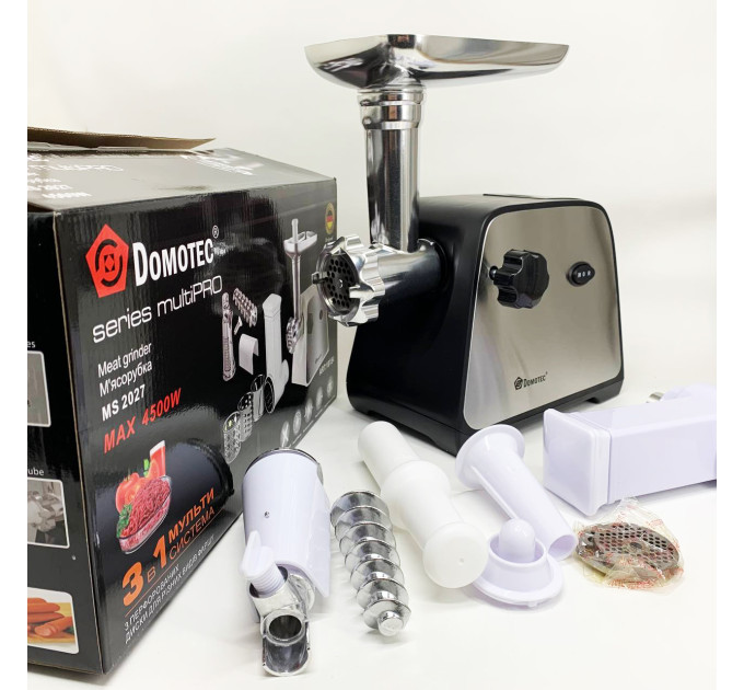 Электрическая мясорубка Domotec MS-2027 4500 Вт с насадкой для томатов, колбас и терками