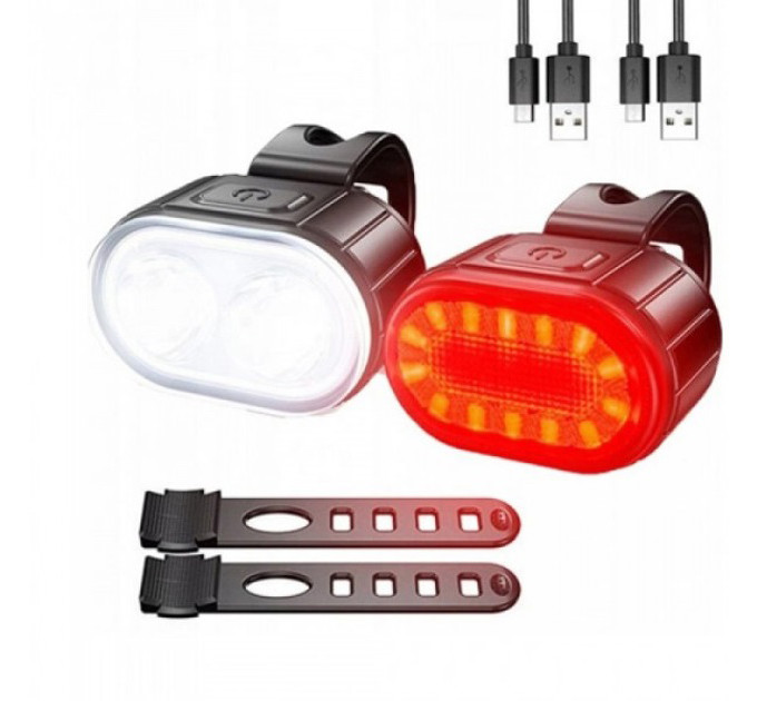 Велофонарь аккумуляторный передний и задний ZH-078-2LED фонарь + STOP-14SMD, Стоп-сигнал на заднюю раму