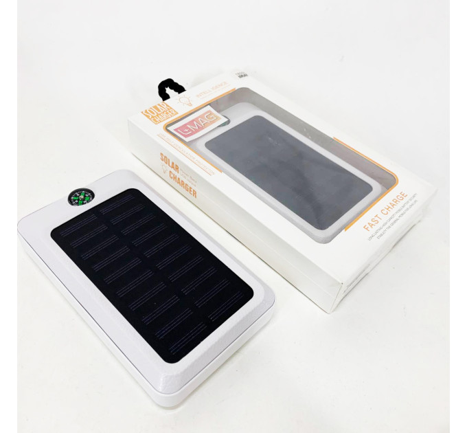 УМБ Power Bank Solar 18000 mAh мобильное зарядное с солнечной панелью и лампой, Power Bank Charger White