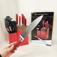 Набір кухонних ножів Edenberg EB-11098 із 12 предметів на стійці Red