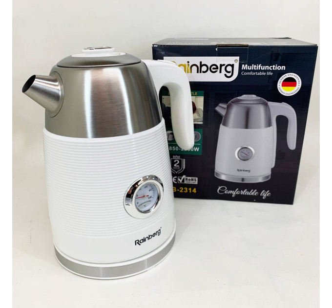Чайник електричний з датчиком температури Rainberg RB-2314 2200Вт 1.7л White