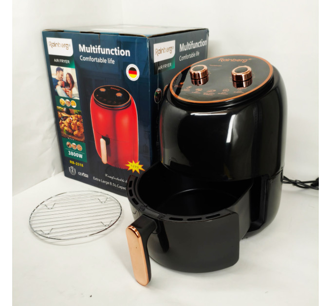 Электро Фритюрница безмасляная Rainberg RB-2318 3800Вт с съёмной корзиной 8.5л до 30 мин Black