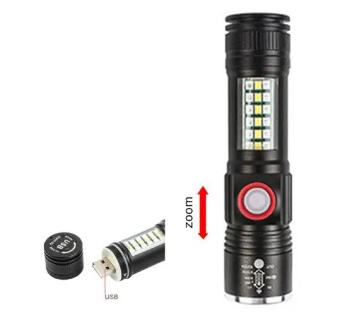 Ліхтар SY-1903C-P50+SMD+RGB Alarm, ЗУ USB, кишеньковий ліхтар із usb зарядкою, надпотужний ліхтарик