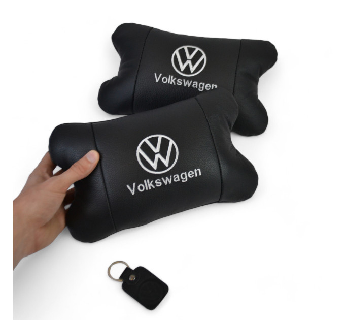 Набор подушек 2шт в авто Volkswagen из натуральной кожи, на подголовник в машину, Автомобильная подушка