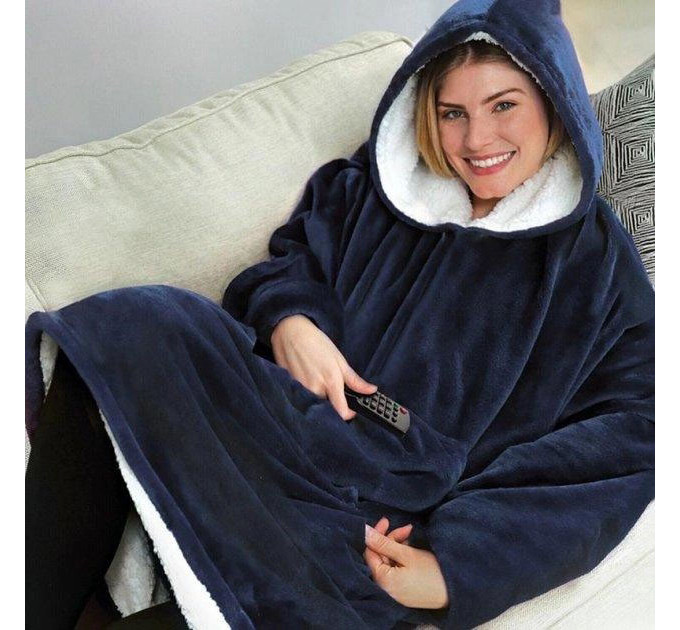 Толстовка плед з капюшоном і рукавами Huggle Hoodie оверсайз Blue