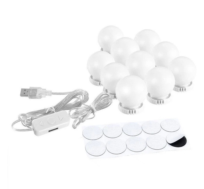 Подсветка для зеркала с регулировкой яркости 10 LED ламп, USB Лампочки для зеркала для макияжа