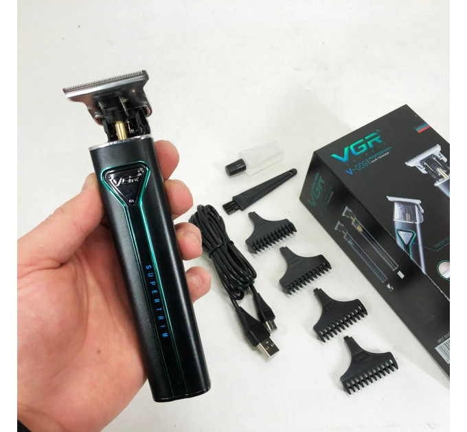 Професійна акумуляторна машинка для стрижки VGR V-009 тример для бороди та вусів. Колір: зелений