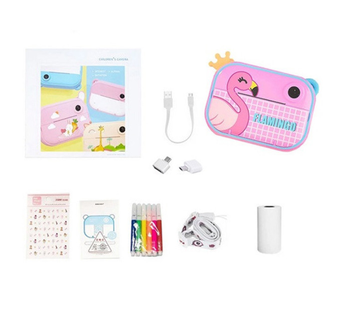 Детский фотоаппарат мгновенной печати YT008 PINK FLAMINGO с поддержкой microSD