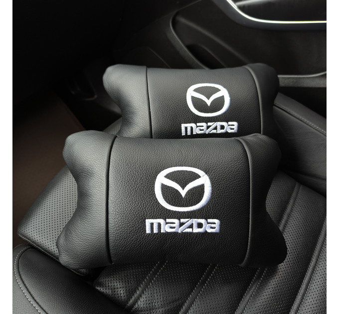 Набір шкіряних подушок Mazda з вишивкою логотипу + подарунок – шкіряний брелок
