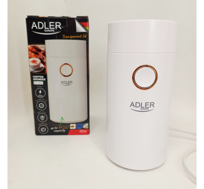 Кавомолка електрична Adler AD 4446-wg Біла 150 Вт кухонний міні подрібнювач для зерен кави