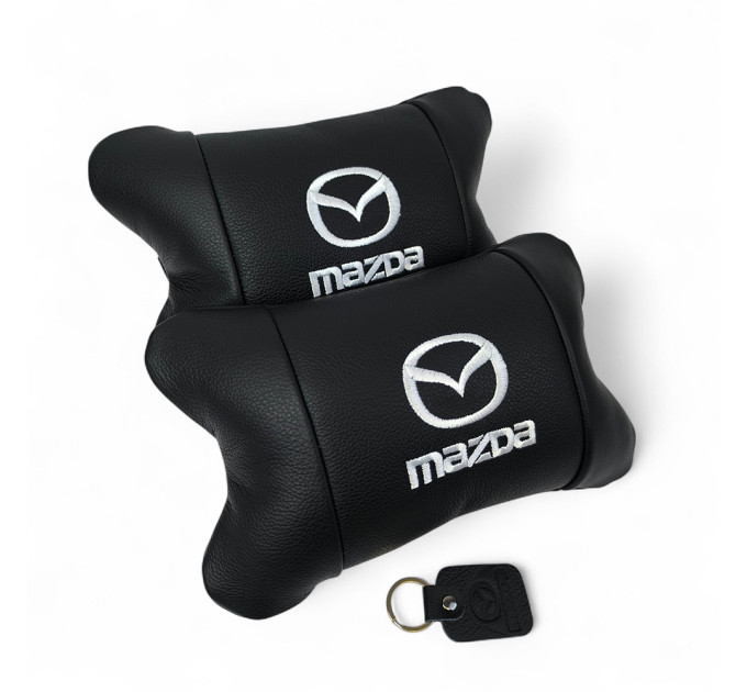 Набір шкіряних подушок Mazda з вишивкою логотипу + подарунок – шкіряний брелок