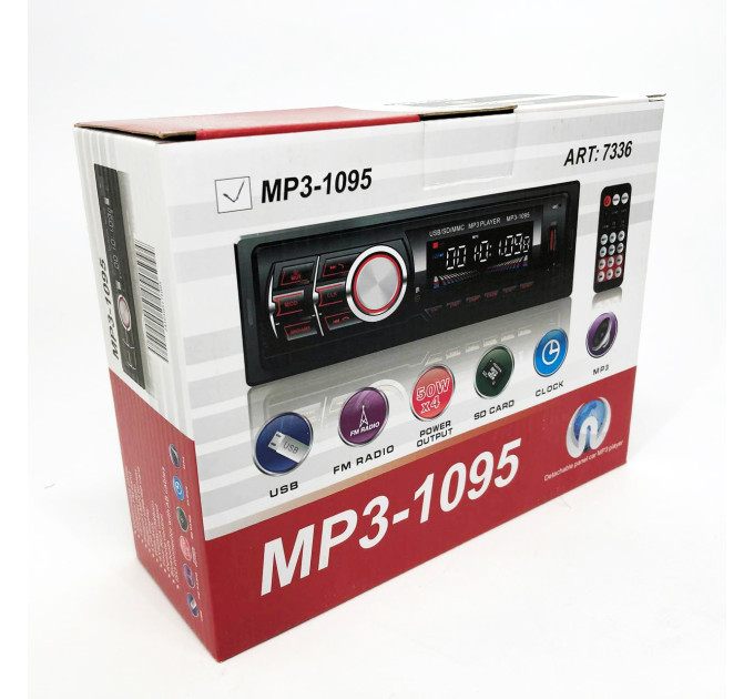 Автомагнитола MP3 1095/7336 BT ISO со съемной панелью 1DIN 4х50Вт, Автомобильная магнитола стерео звук