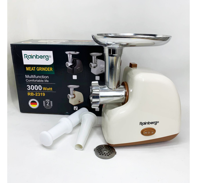 Мясорубка электрическая Rainberg RB-2319 с системой реверса насадка куббе 3000Вт Beige