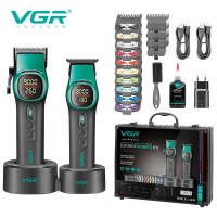 Комплект VGR 2 в 1 V-885 S2 GREEN, аккумуляторная машинка для стрижки и триммер