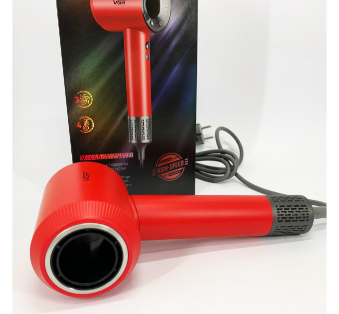Фен професійний VGR V-445 RED, 3 рівні обдування, 4 рівні температури, 1600Вт