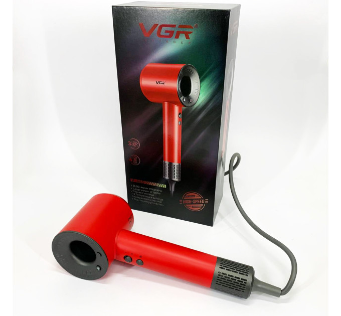 Фен професійний VGR V-445 RED, 3 рівні обдування, 4 рівні температури, 1600Вт