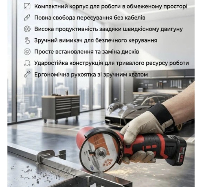 Аккумуляторная мини шлифмашина Boxer BX-3293 АКБ 2x18V скорость вращения 12500 об/мин диаметр диска 76мм