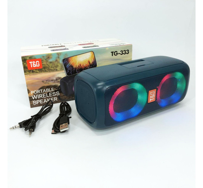 Портативна колонка TG333 2x5W з RGB підсвічуванням, гучна блютуз колонка. Колір: синій