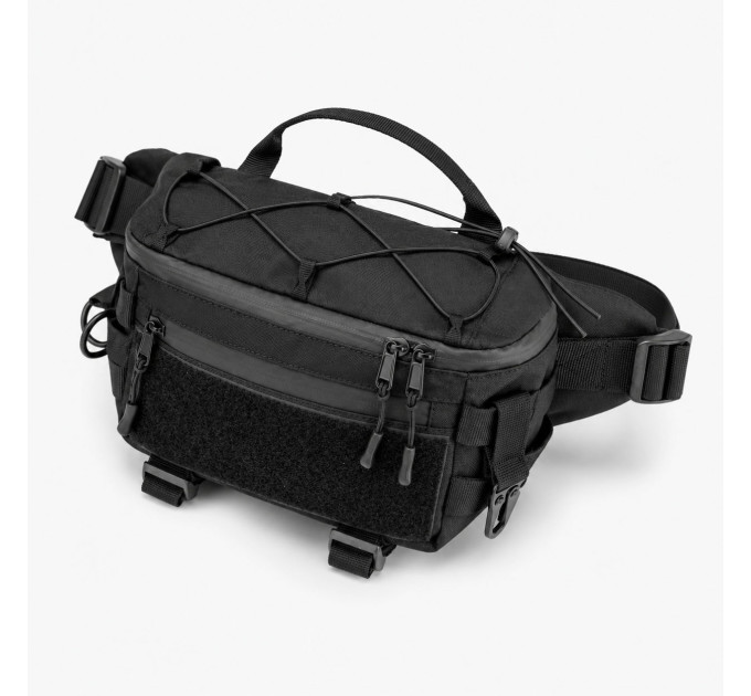 Тактична сумка-бананка через плече чорна з Cordura 1000D, поясна чоловіча сумка з VELCRO та карабіном