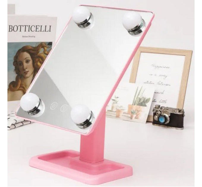 Настільне дзеркало для макіяжу Cosmetie mirror 360 Rotation Angel з підсвічуванням Pink