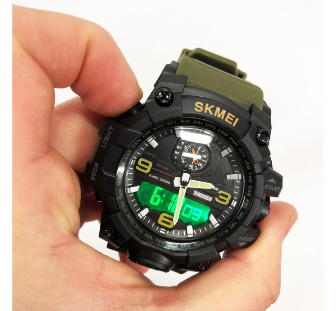 Часы наручные мужские SKMEI 1586AG ARMY GREEN, мужские армейские водостойкие тактические. Цвет: зеленый