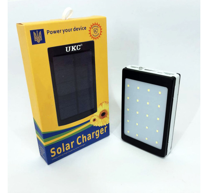 УМБ Power Bank Solar 20000 mAh мобільне зарядне з сонячною панеллю та лампою, повербанк для планшета