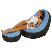 Надувное кресло с пуфом для отдыха AIR SOFA велюровое Blue