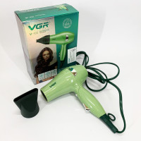 Фен для волосся дорожній VGR V-432 GREEN, з концентратором 1000 Вт, іонізація та 2 режими. Колір: зелений