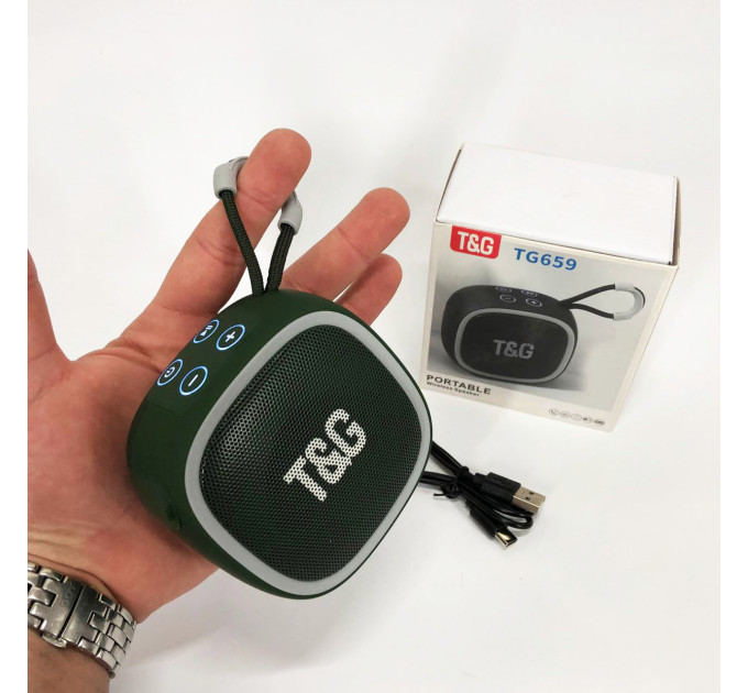 Портативна Bluetooth-колонка TG659 з ремінцем, Бездротова колонка портативна потужна. Колір: зелений