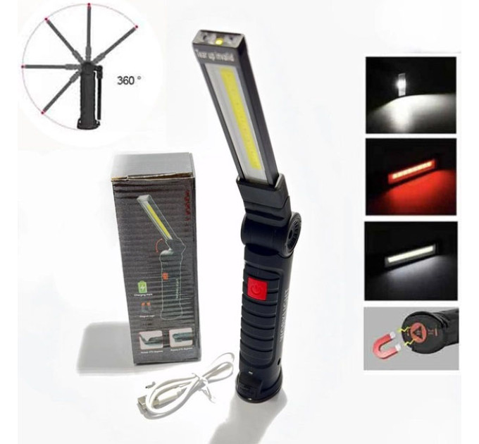 Світлодіодний ліхтар кемпінг W52 SMD + COB, червоний + білий, магніт, гачок, кемпінговий складний ліхтар