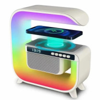 Нічний акумуляторний RGB G3 з бездротовою зарядкою 15W Bluetooth колонка Настільна смарт лампа White
