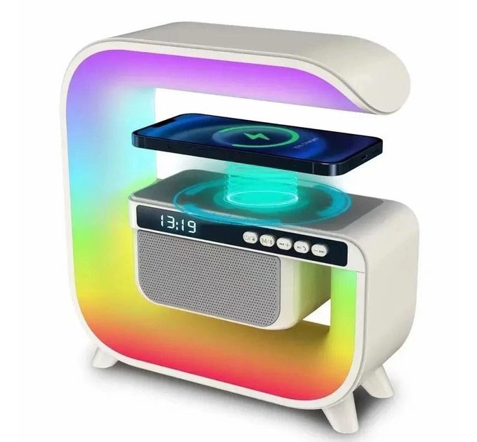Нічний акумуляторний RGB G3 з бездротовою зарядкою 15W і Bluetooth колонкою 3W Настільна смарт лампа