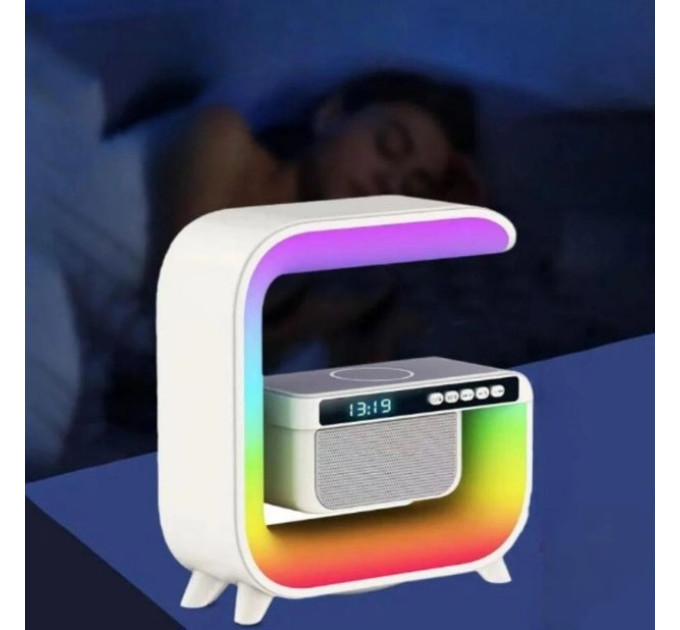 Нічний акумуляторний RGB G3 з бездротовою зарядкою 15W і Bluetooth колонкою 3W Настільна смарт лампа