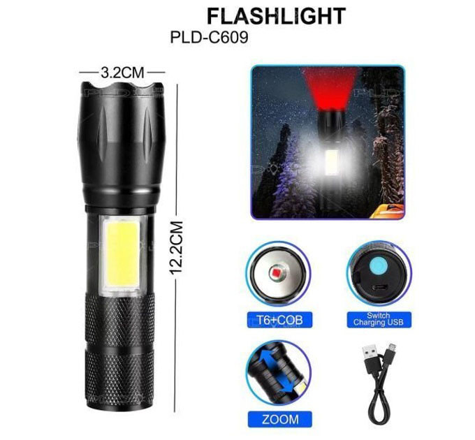Фонарик карманный PLD C609-T6+COB, Сверхмощный фонарик, Яркий фонарик, Качественный фонарик