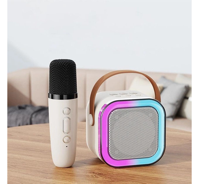 Портативная колонка с караоке микрофоном и RGB подсветкой K12 10W Bluetooth. Цвет: белый
