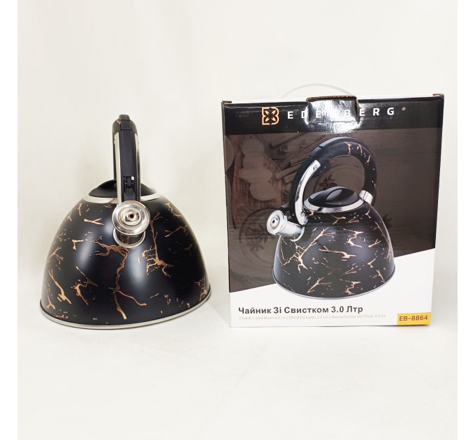 Емальований чайник Edenberg EB-12610 зі свистком та антипригарним покриттям 3л Black