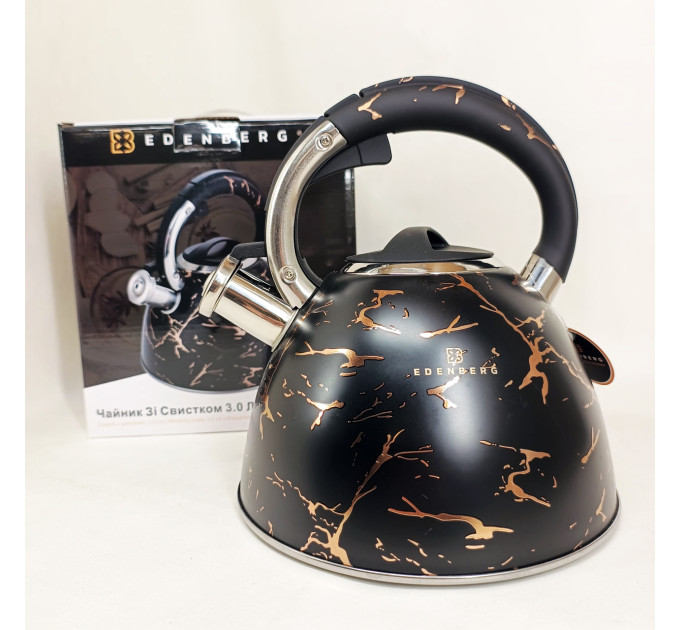 Емальований чайник Edenberg EB-12610 зі свистком та антипригарним покриттям 3л Black
