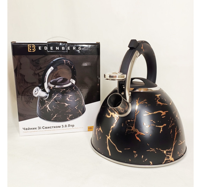 Емальований чайник Edenberg EB-12610 зі свистком та антипригарним покриттям 3л Black