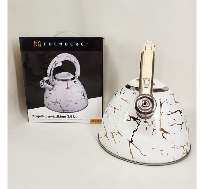 Емальований чайник Edenberg EB-12610 зі свистком та антипригарним покриттям 3л White