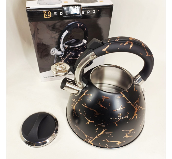 Емальований чайник Edenberg EB-12610 зі свистком та антипригарним покриттям 3л Black