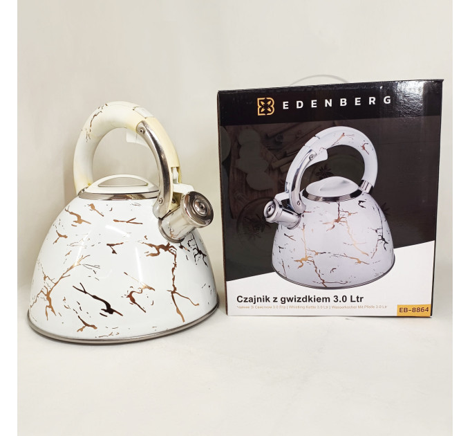 Емальований чайник Edenberg EB-12610 зі свистком та антипригарним покриттям 3л White